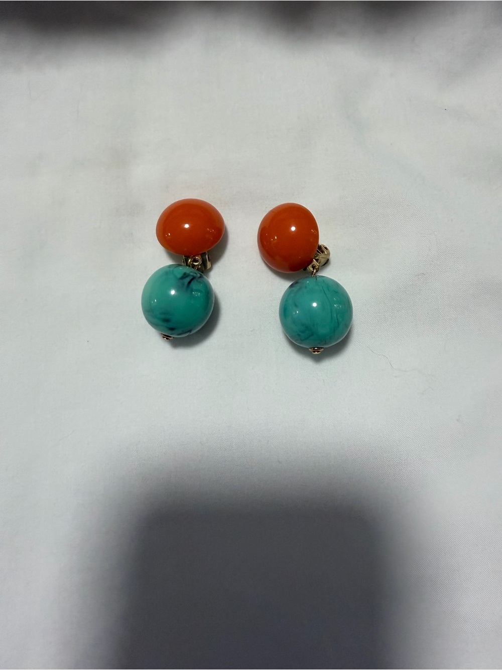 Turquoise and Orange Bead Drop Clip-On Earrings